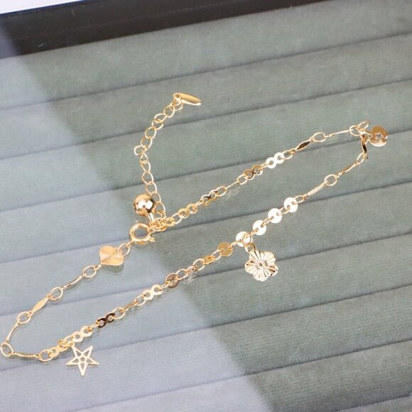 "Rose Gold Anklet with Star & Charm Details, Adjustable Chain Design, XPAL1071 - Picture 10 of 12